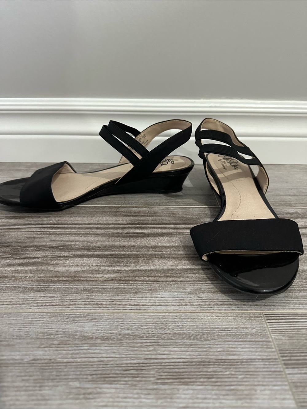 Clarks Black Low Wedge Slingback Sandals